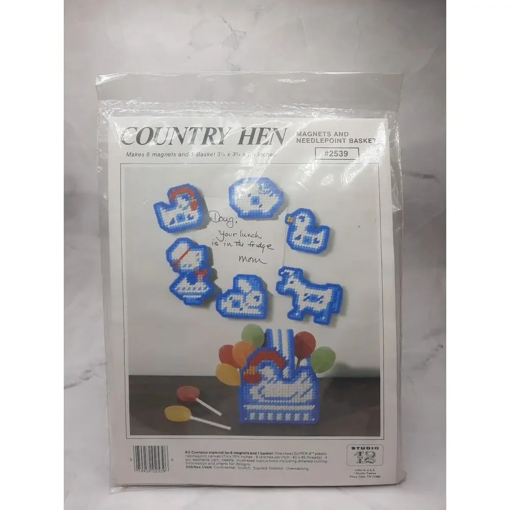 Studio 12 Plastic Canvas Needlepoint Kit Country Hen Magnets and Basket